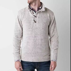 JB Holt Lincoln Mens Henley Sweater Size XL Elbow Patch Woodeon Toggle Academia